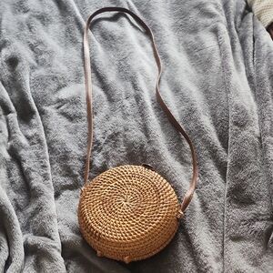 Source Unknown Woven Brown Crossbody Bag With Faux Leather Handle